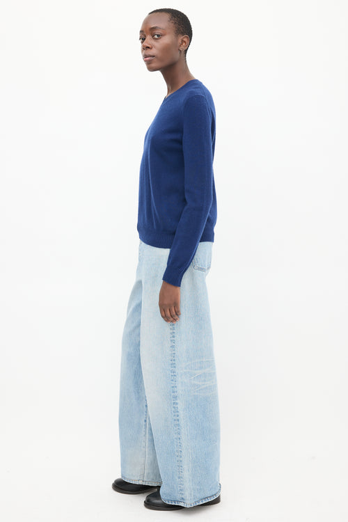 Jil Sander Blue Knit V-Neck Sweater