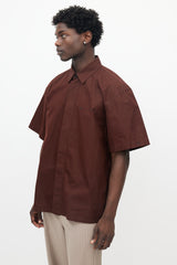 Jil Sander Brown Cotton Eyelet Button Up