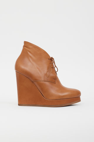 Jil Sander Brown Leather Lace Up Wedge Boot