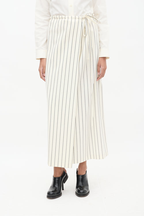 Jil Sander Cream & Black Striped Midi Skirt