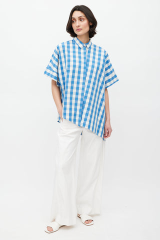 Jil Sander Cream & Blue Asymmetrical Gingham Shirt