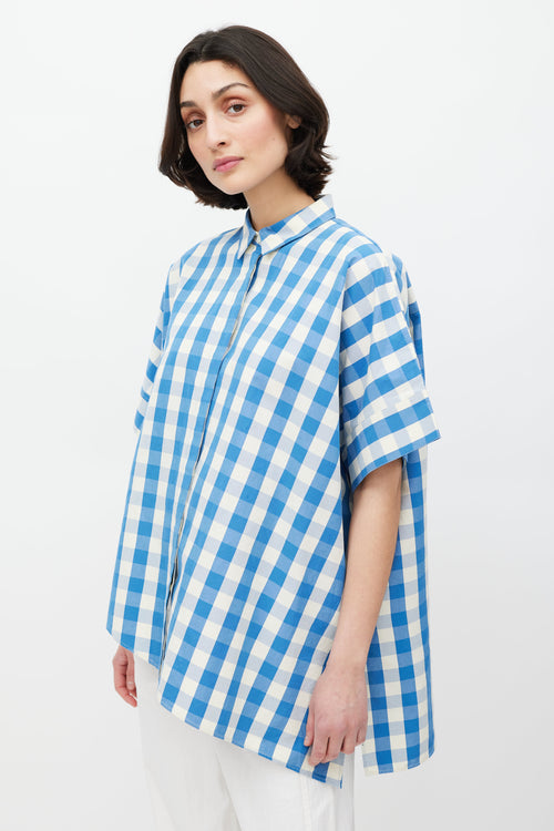 Jil Sander Cream & Blue Asymmetrical Gingham Shirt