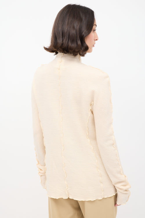 Jil Sander Cream Wool Lettuce Edge Mock Neck Top