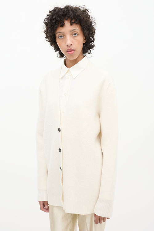 Jil Sander Cream Wool Knit  Cardigan