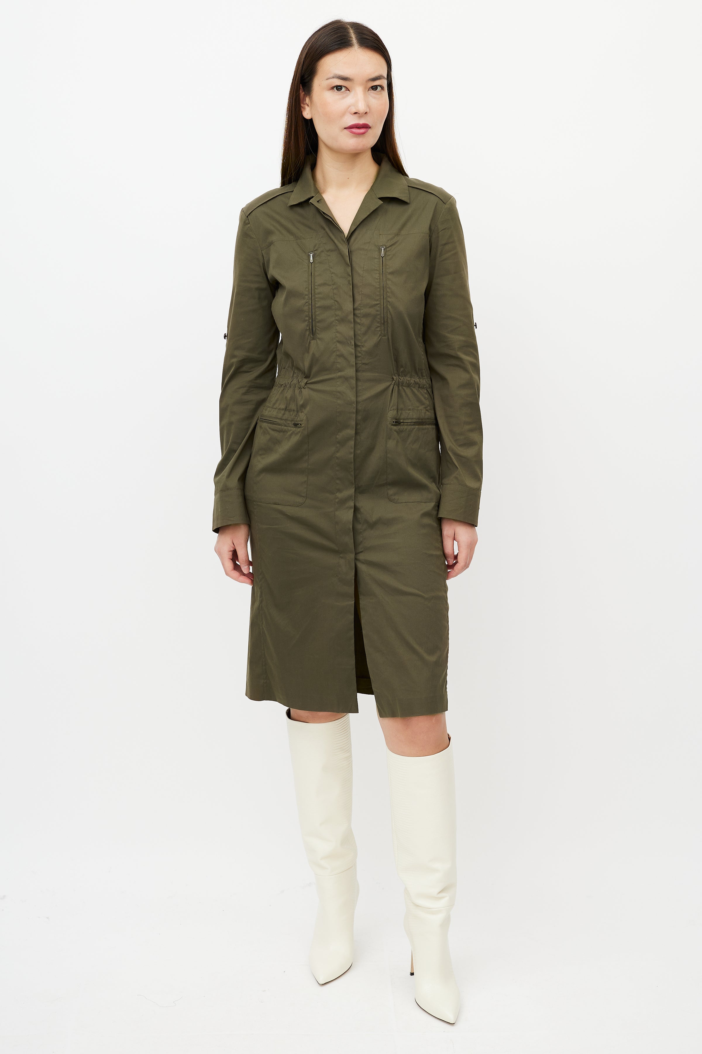 Jil Sander // Khaki Green Shirt Dress VSP Consignment Jil Sander // Khaki Green Shirt Dress VSP Consignment