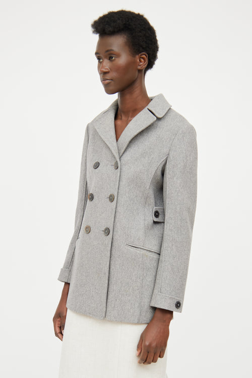 Jil Sander Grey Wool Silk Blend Button Coat