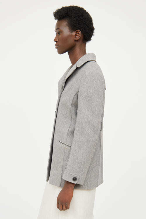 Jil Sander Grey Wool Silk Blend Button Coat