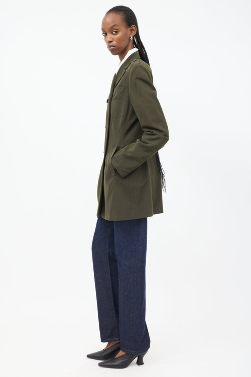 Jil Sander Khaki Green Wool Double Breasted Military Blazer