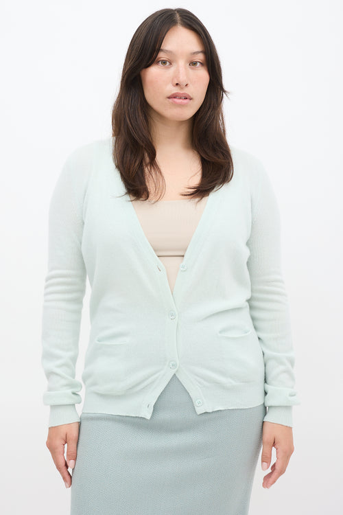 Jil Sander Light Green V-Neck Cardigan