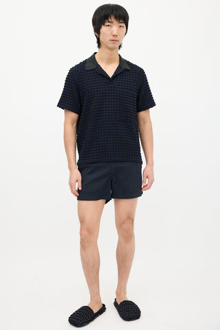 Jil Sander Navy & Black Woven Seersucker Polo