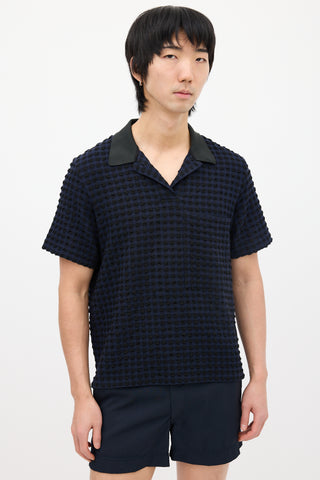 Jil Sander Navy & Black Woven Seersucker Polo