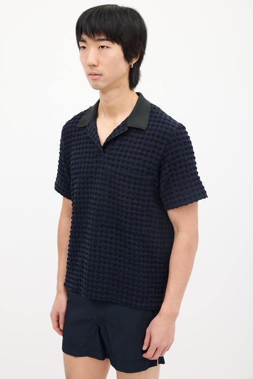 Jil Sander Navy & Black Woven Seersucker Polo