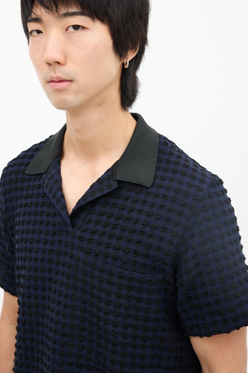 Jil Sander Navy & Black Woven Seersucker Polo