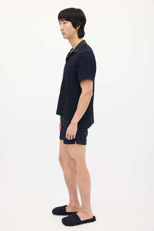 Jil Sander Navy & Black Woven Seersucker Polo