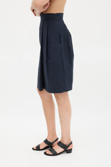 Jil Sander Navy Cotton Pleated Pencil Skirt
