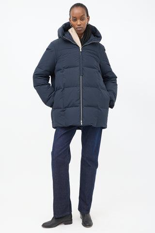 Jil Sander Navy Hooded Down Puffer Jacket