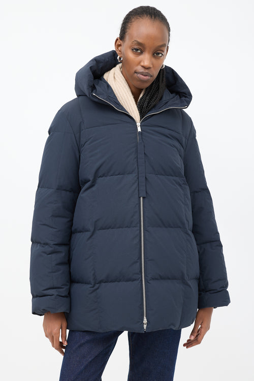 Jil Sander Navy Hooded Down Puffer Jacket