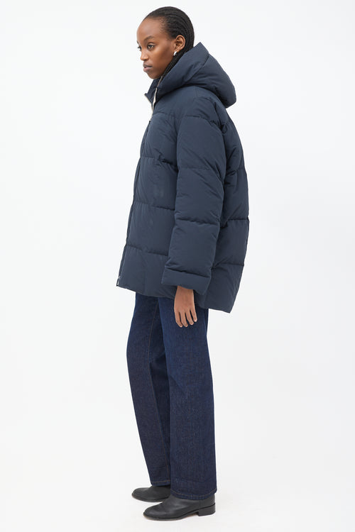 Jil Sander Navy Hooded Down Puffer Jacket