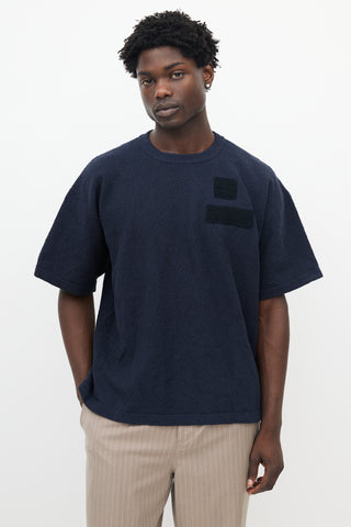 Jil Sander Navy Stretch Terry Crochet Patch T-shirt