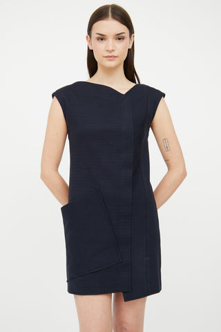 Jil Sander Navy Black Stripe Asymmetrical Dress