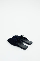 Jil Sander Navy Velour Square Toe Mule