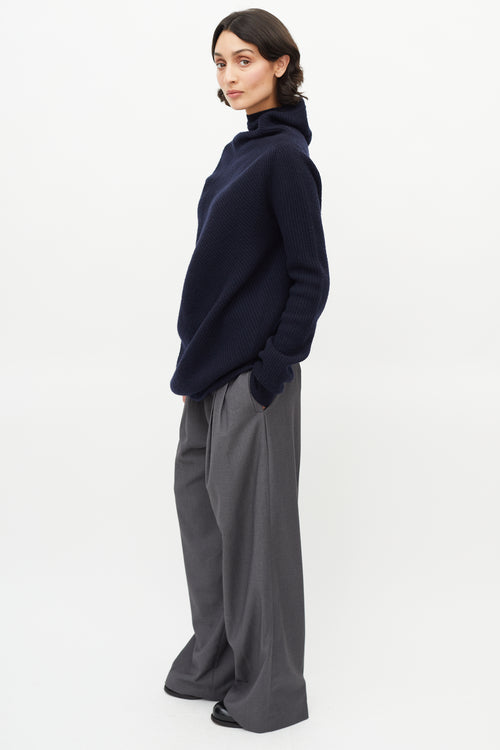 Jil Sander Navy Wool & Cashmere Asymmetrical Sweater