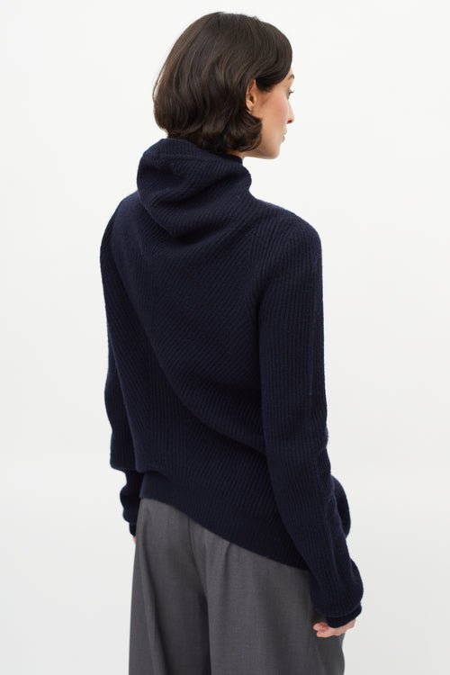 Jil Sander Navy Wool & Cashmere Asymmetrical Sweater