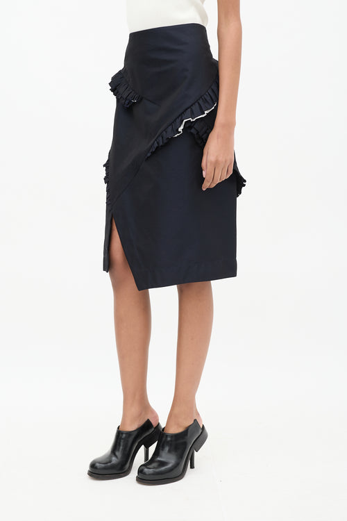 Jil Sander Navy Wool Panelled Ruffle Skirt