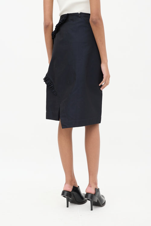 Jil Sander Navy Wool Panelled Ruffle Skirt