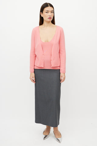 Jil Sander Pink Cashmere Tank & Cardigan Set