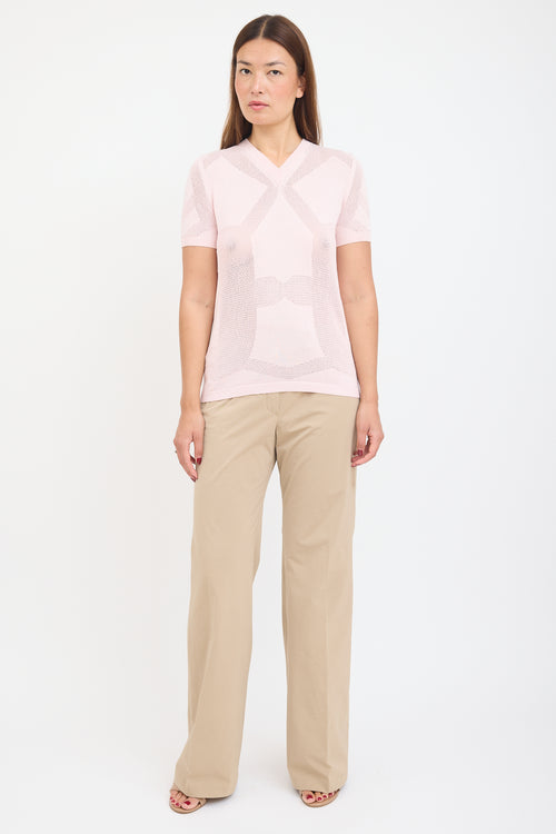 Jil Sander Pink Silk Knit V-Neck Top