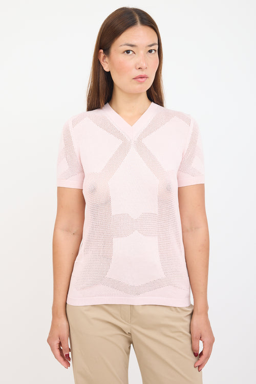 Jil Sander Pink Silk Knit V-Neck Top