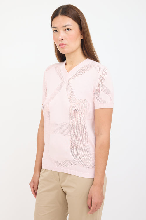 Jil Sander Pink Silk Knit V-Neck Top