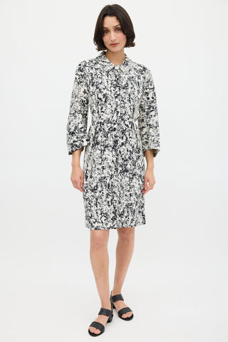 Jil Sander White & Black Silk Printed Midi Dress