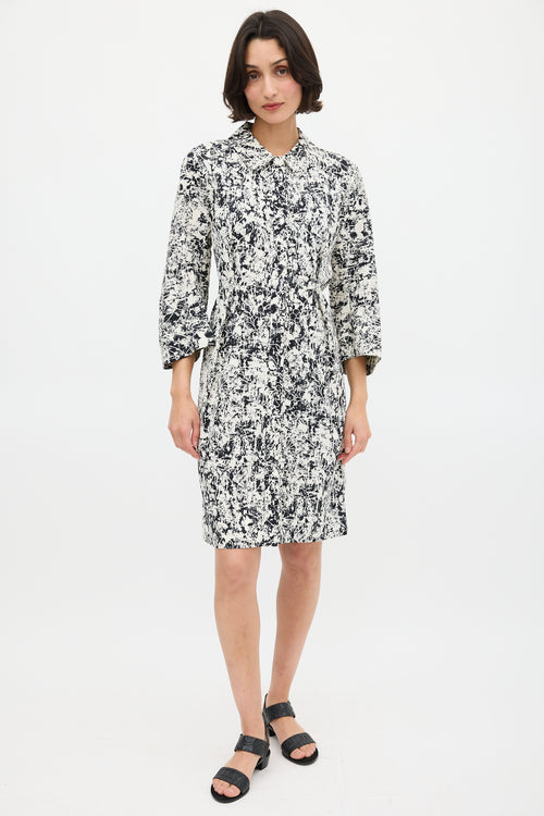 Jil Sander White & Black Silk Printed Midi Dress