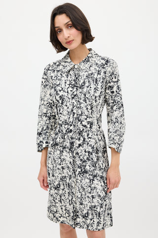 Jil Sander White & Black Silk Printed Midi Dress
