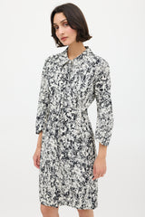 Jil Sander White & Black Silk Printed Midi Dress