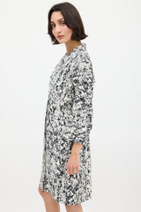 Jil Sander White & Black Silk Printed Midi Dress