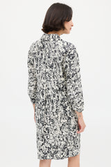 Jil Sander White & Black Silk Printed Midi Dress