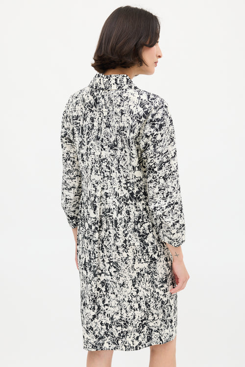 Jil Sander White & Black Silk Printed Midi Dress