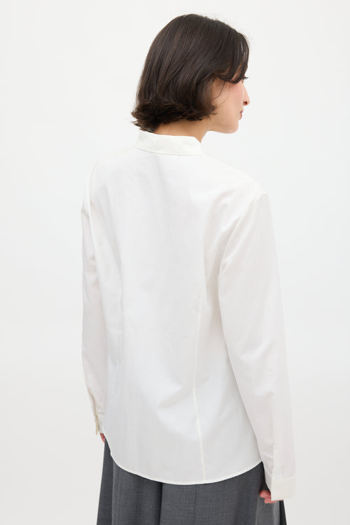 Jil Sander White Cotton Pleated Neck Shirt