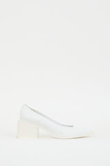 Jil Sander White Leather Block Heeled Pump