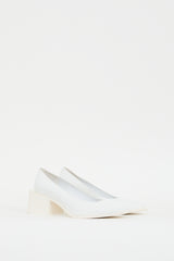 Jil Sander White Leather Block Heeled Pump