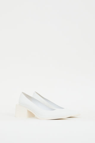 Jil Sander White Leather Block Heeled Pump