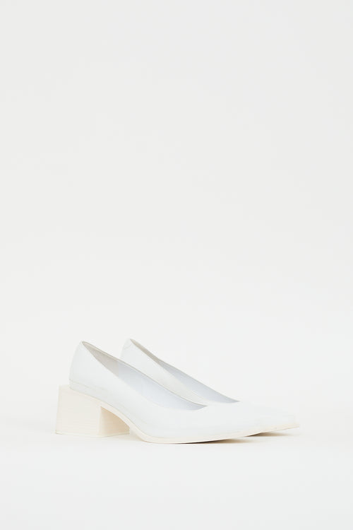 Jil Sander White Leather Block Heeled Pump