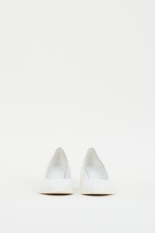 Jil Sander White Leather Block Heeled Pump