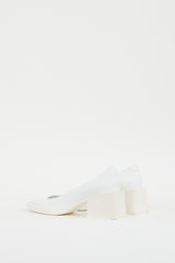 Jil Sander White Leather Block Heeled Pump