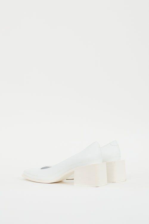 Jil Sander White Leather Block Heeled Pump