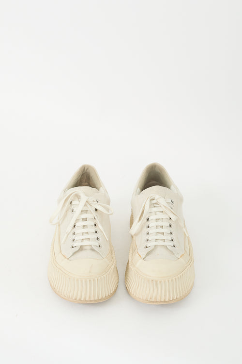 Jil Sander Cream Canvas Platform Sneaker