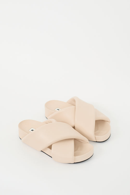 Jil Sander Beige Padded Leather Criss Cross Slide